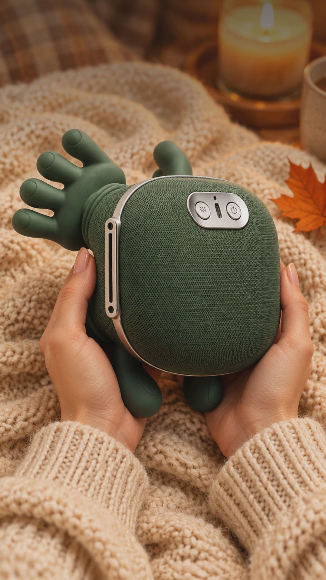 Relivora warmte- en massageapparaat voor nek en rug, in een warme herfstsfeer